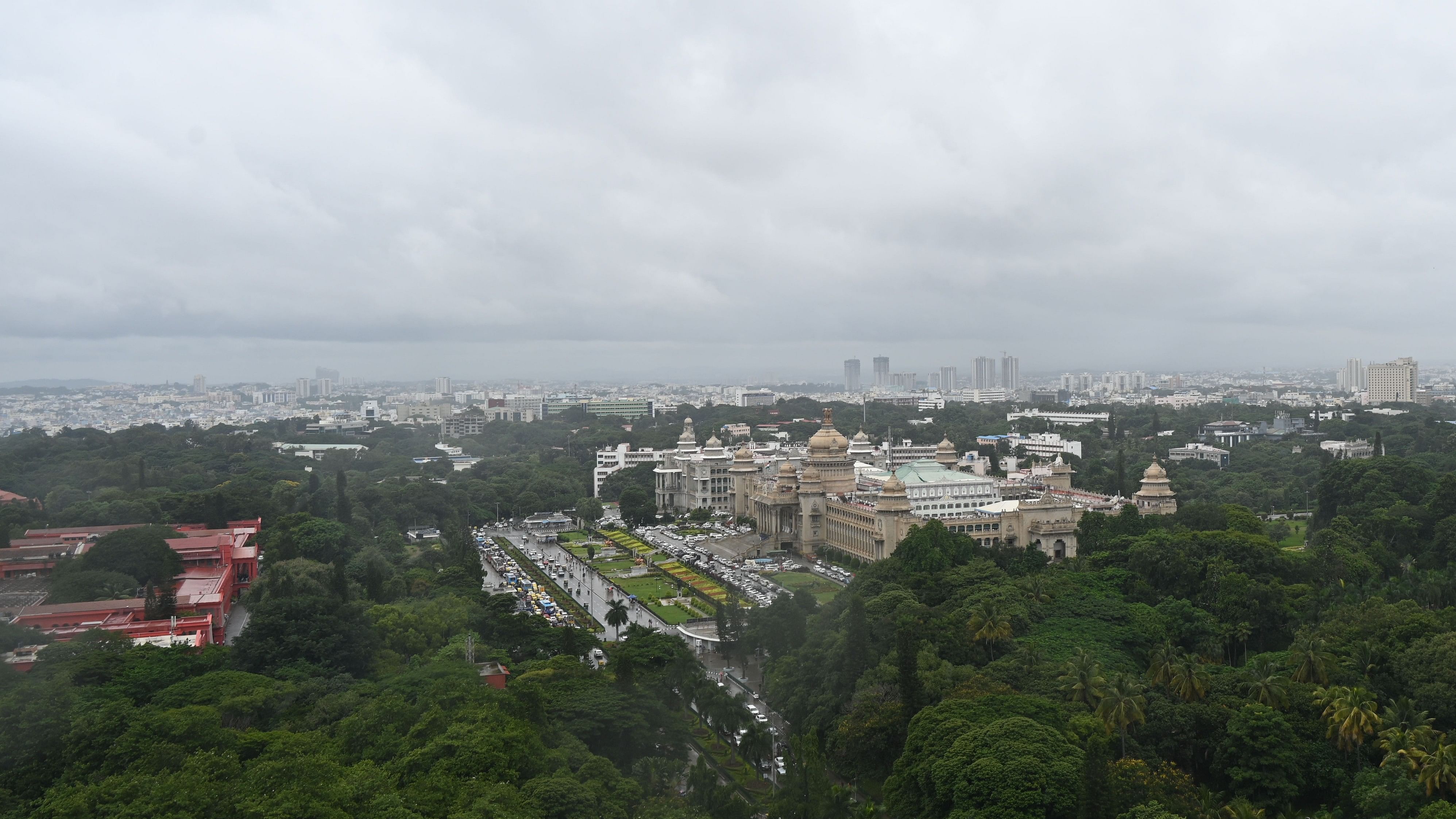 <div class="paragraphs"><p>An aerial view of cloudy weather of the city during monsoon season over Vidhana Soudha in Bengaluru.</p></div>